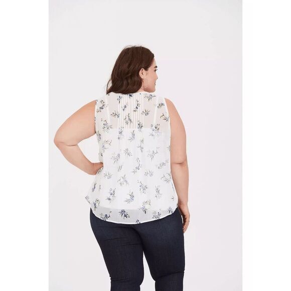 Torrid Blueberry White Crinkle Chiffon Sheer Pintuck Tank 00 M/L NWT - Picture 9 of 10
